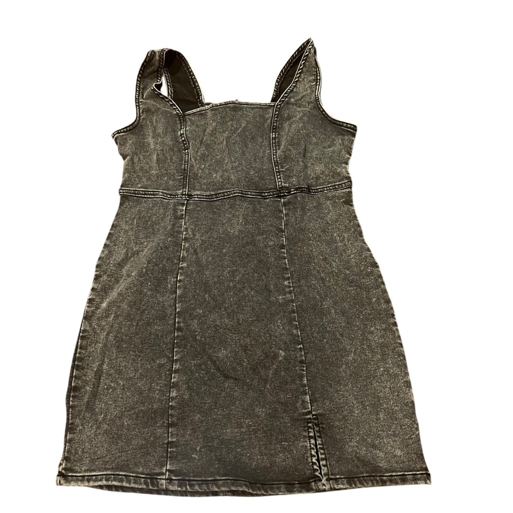 No Boundaries Medium Black Grey Wash Denim Square Neck Pinafore Dress Festival